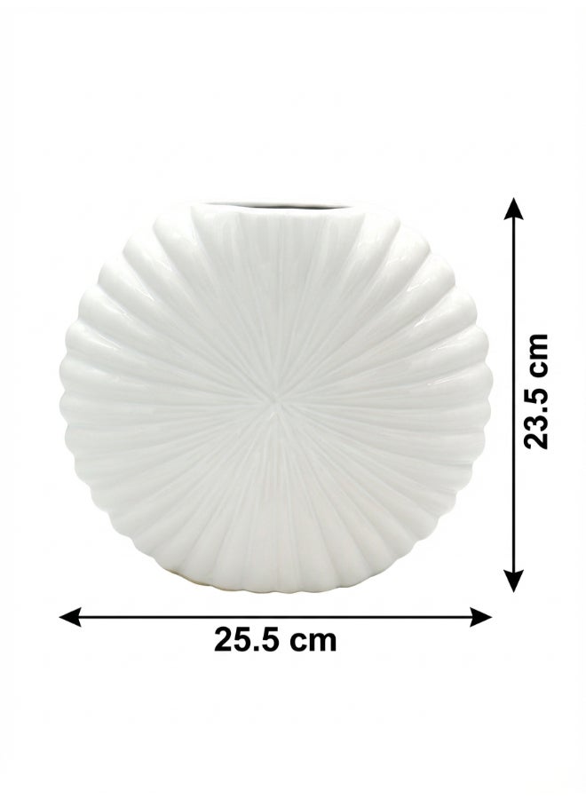 ايست من نون Ceramic Vase for Floral Decorative arrangement, Ht-23.5 cm | Shiny White Color | Sunburst Glaze Design | Size -25.5x6x23.5 cm | Perfect for decorativing your living room, Ideal for decorating coffee table, dinning table, console table or any office or living space - Image 5